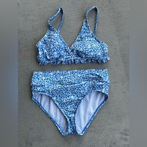 Draper James RSVP Women's XL Blue White Floral 2 piece Swimsuit Ruffle Vacay